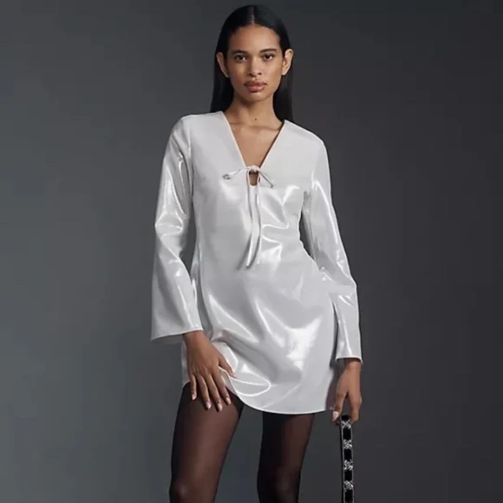 NWT By Anthropologie Long-Sleeve V-Neck Metallic Mini Dress